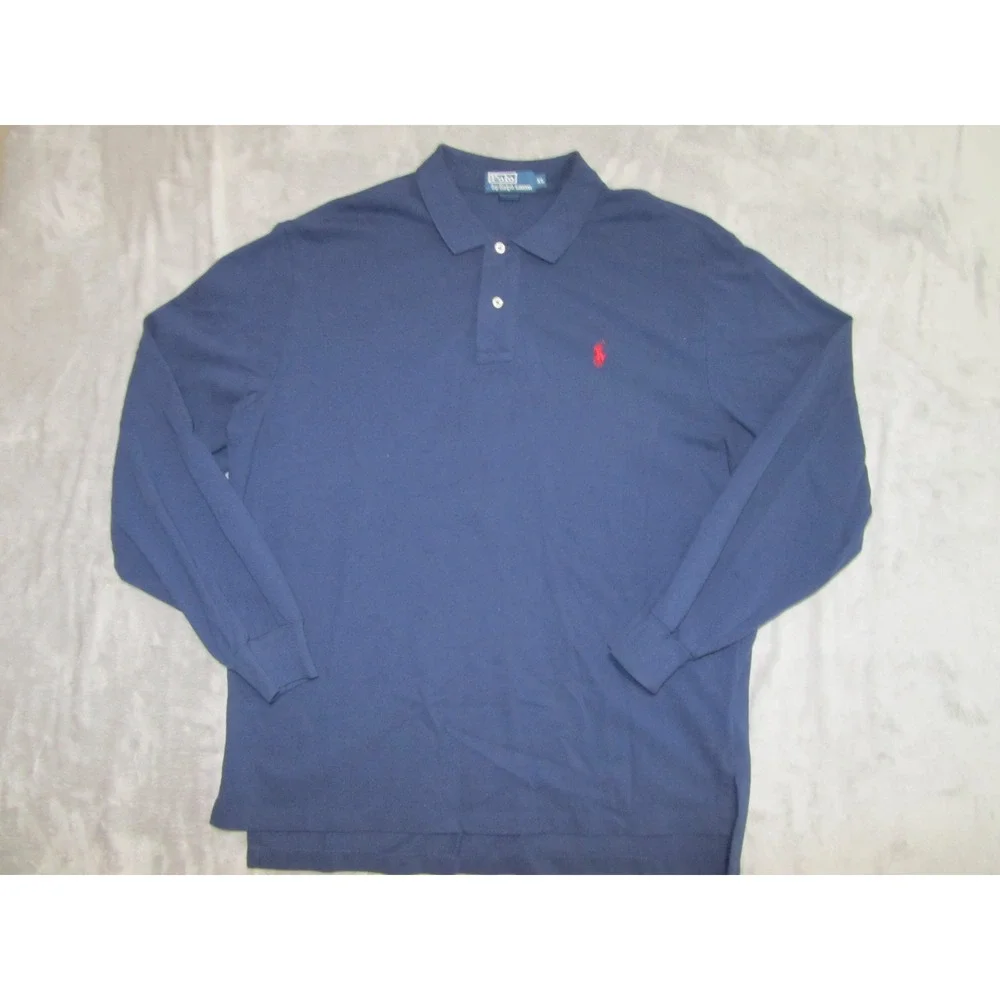 Polo‎ Ralph Lauren Mens XL Navy Blue Long Sleeve Pique Polo Shirt Red Pony Logo